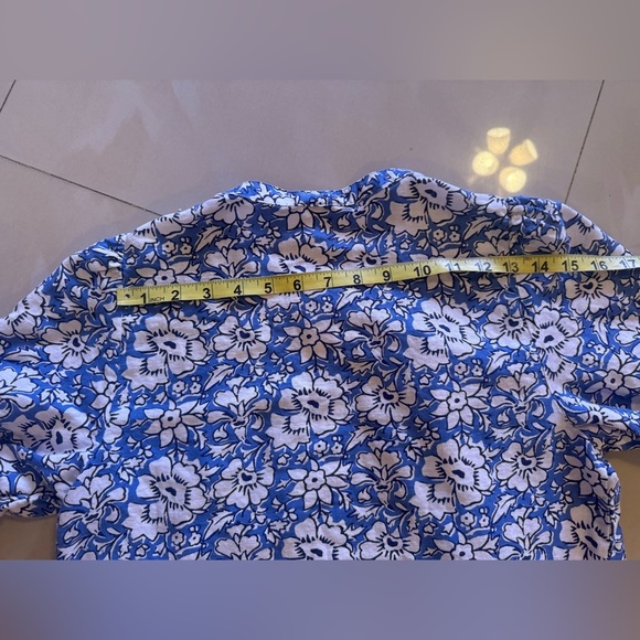 J Crew Linen-cotton blend ruffle top with puff sleeves  White/ Floral Summer XS - Picture 5 of 16